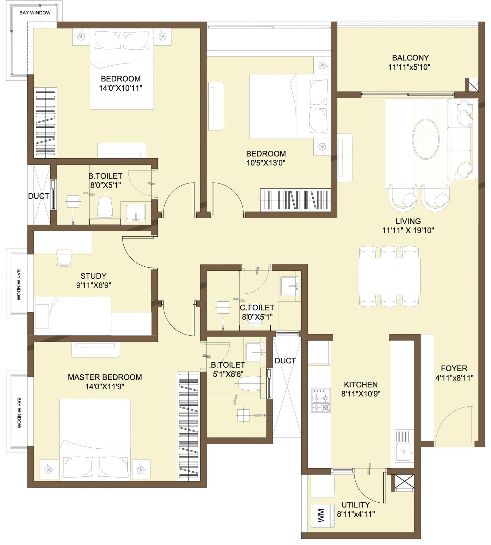 Nikoo Homes 9 3.5 BHK floor plan with study
