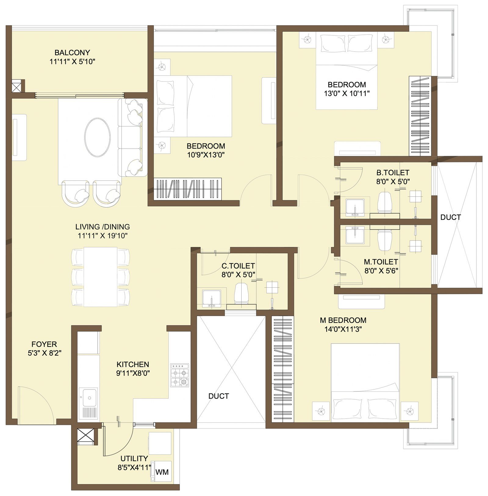 Nikoo Homes 9 3 BHK floor plan